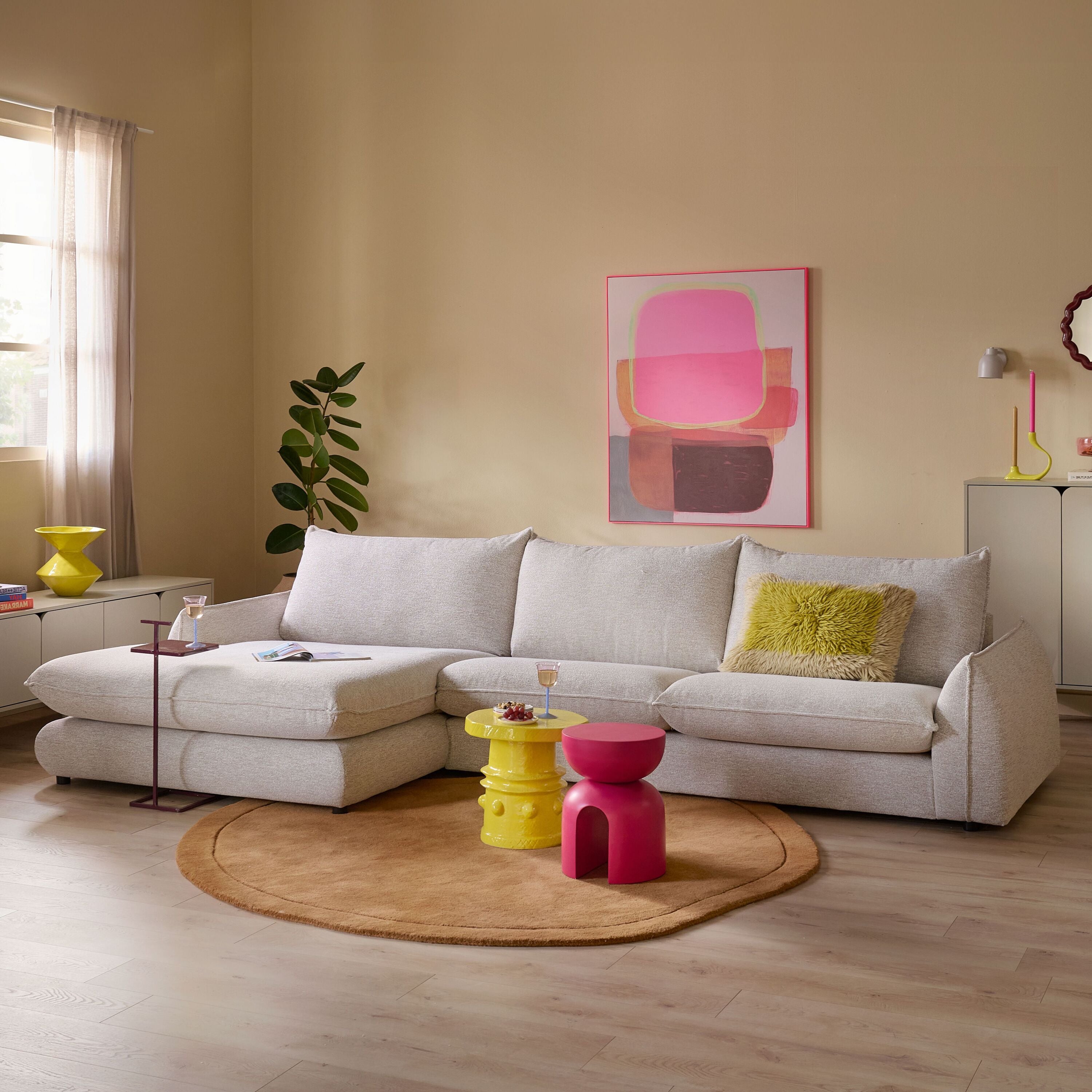 Blokker Tovy Hoekbank met Chaise Longue Links - Naturel Melange