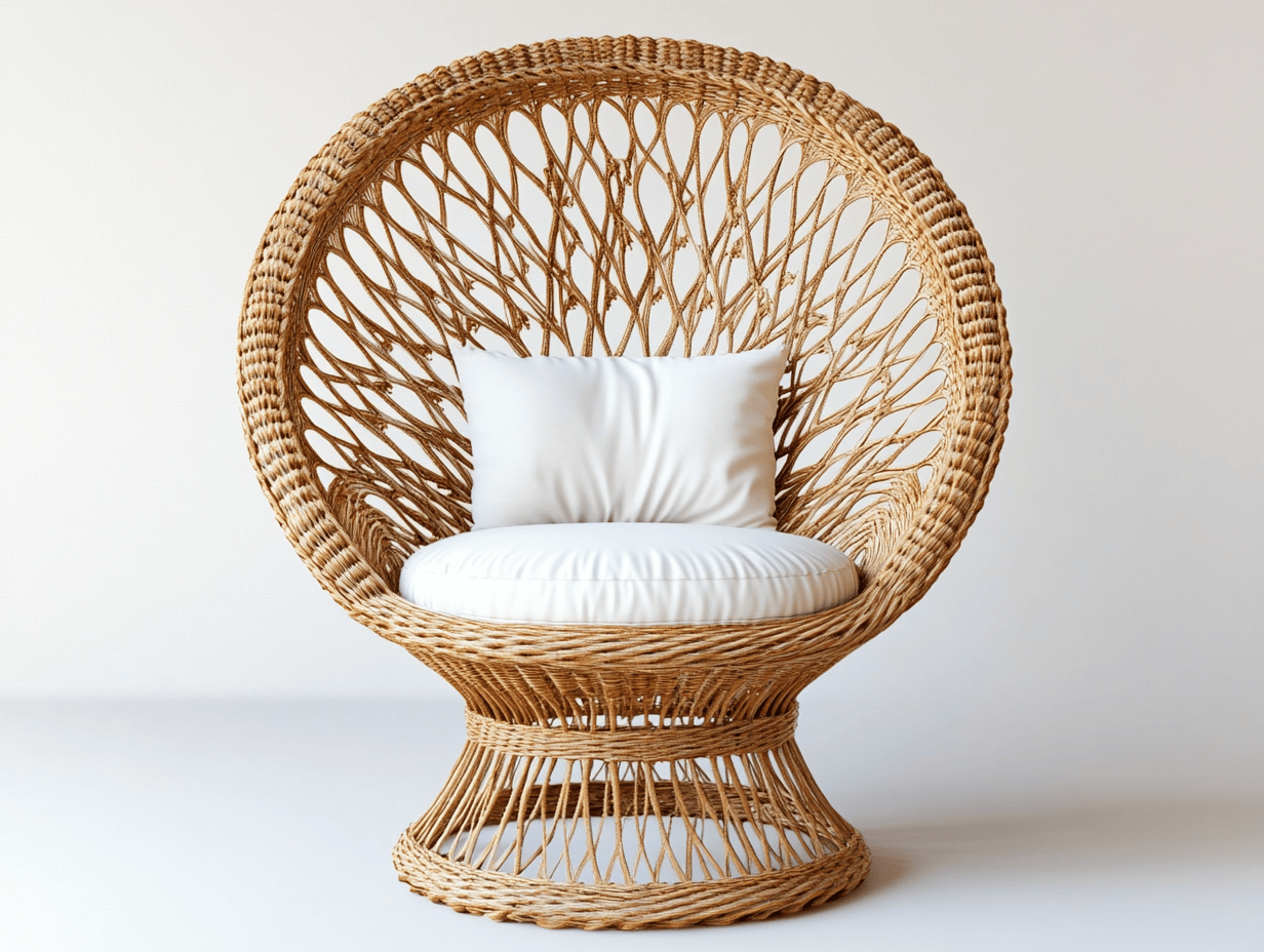 Sillón peacock de ratán – natural/blanco – diseño artesanal con cojín redondo