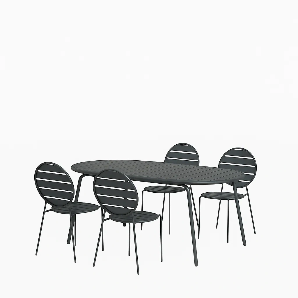 Conjunto de comedor de jardín para 4 personas, Estructura metálica, 4 sillas, 1 mesa ovalada, Negro - TzGdKkf178YX