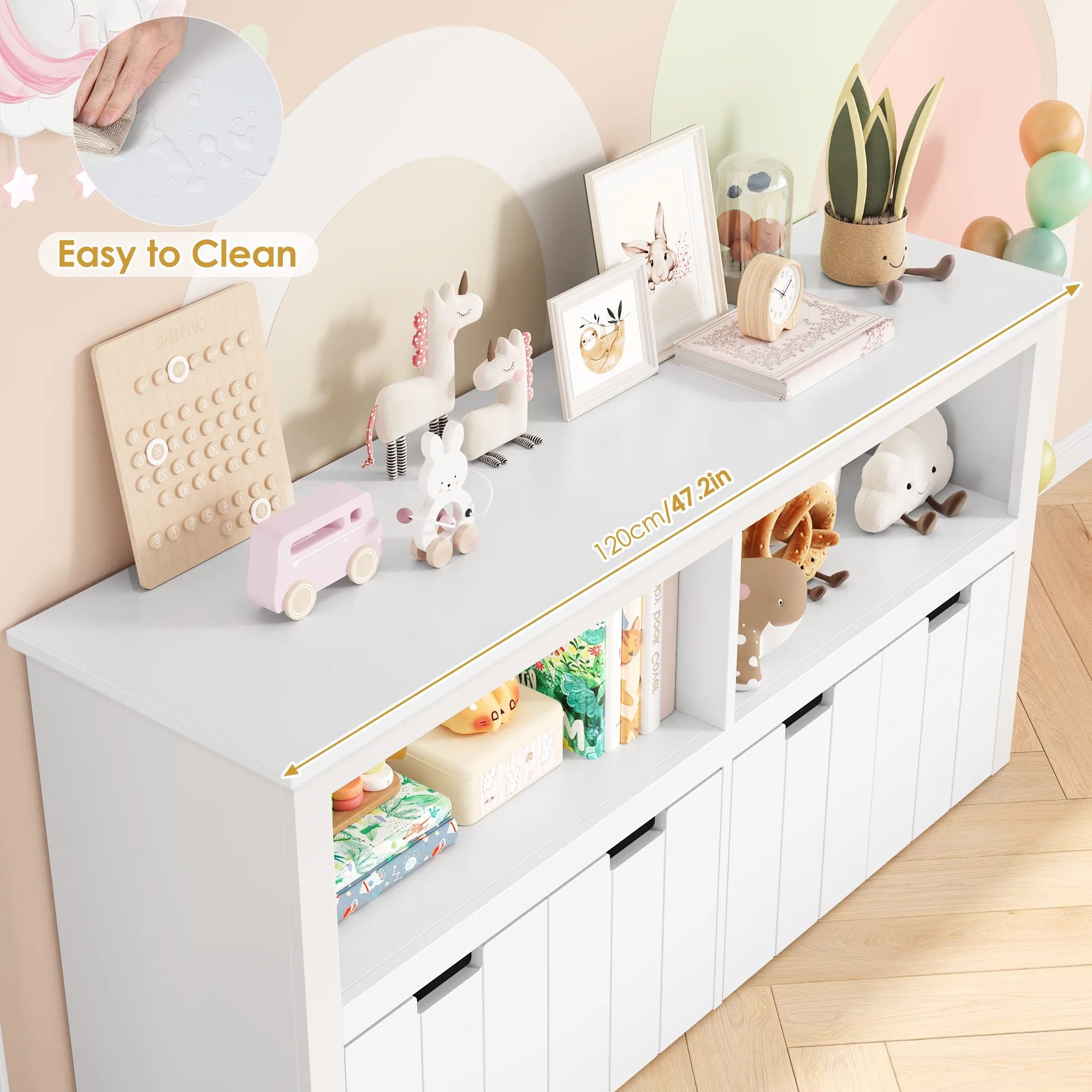 Homfa Kids Toy Storage with 4 Drawers, Cubes Storage Bin with Shelves and Wheels for Kids Living Room, White - Image 4