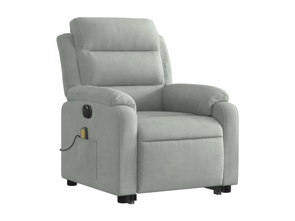 Sillón de masaje reclinable elevable terciopelo gris claro