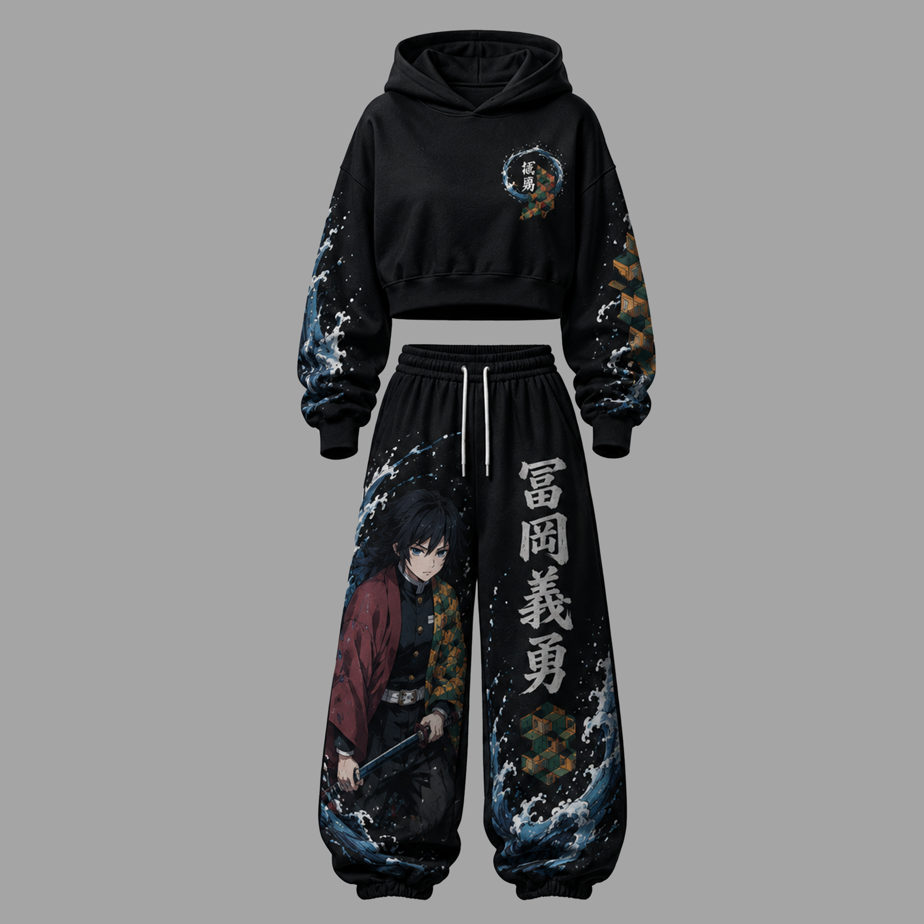 Demon Slayer Cropped Long Sleeve Hoodie & High Waist Jogger Pants Two Piece TeeThreads Sustain the Scene with Custom Apparel