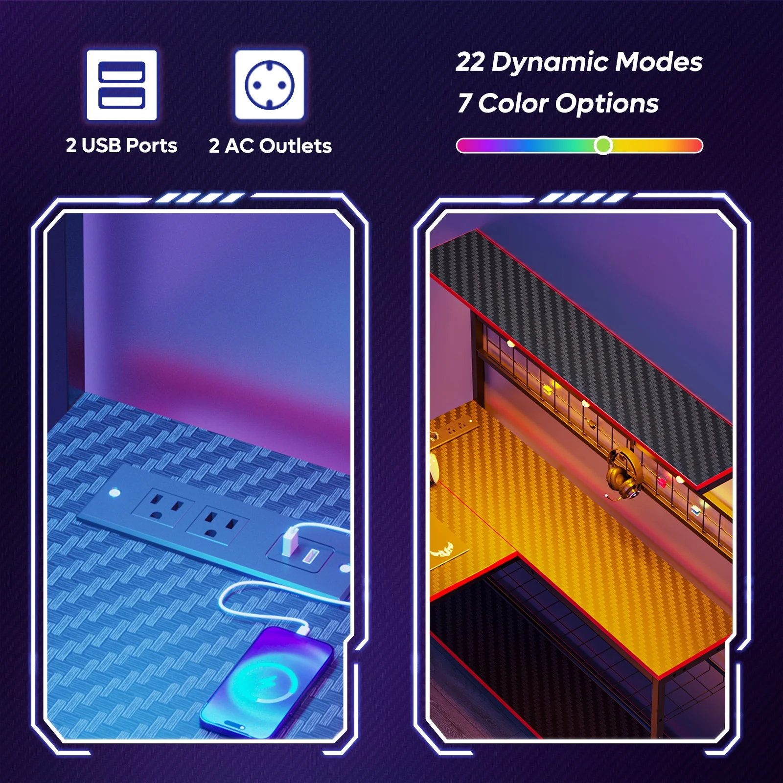 Bestier 51 L Shaped Gaming Desk with Power Outlets & LED Light, Computer Desk with 4 Tiers Shelves for Home Office, Reversible Gamer Table with Hooks and Cup Holder, Carbon Fiber - Image 21