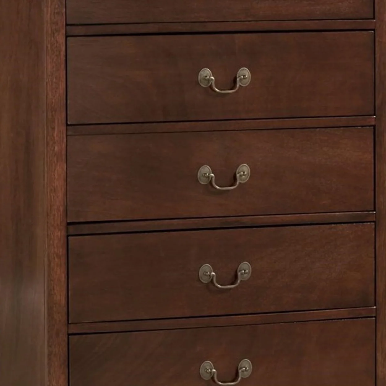 5 Drawer Wooden Chest With Metal Hardware, Cherry Brown- Saltoro Sherpi - Image 2