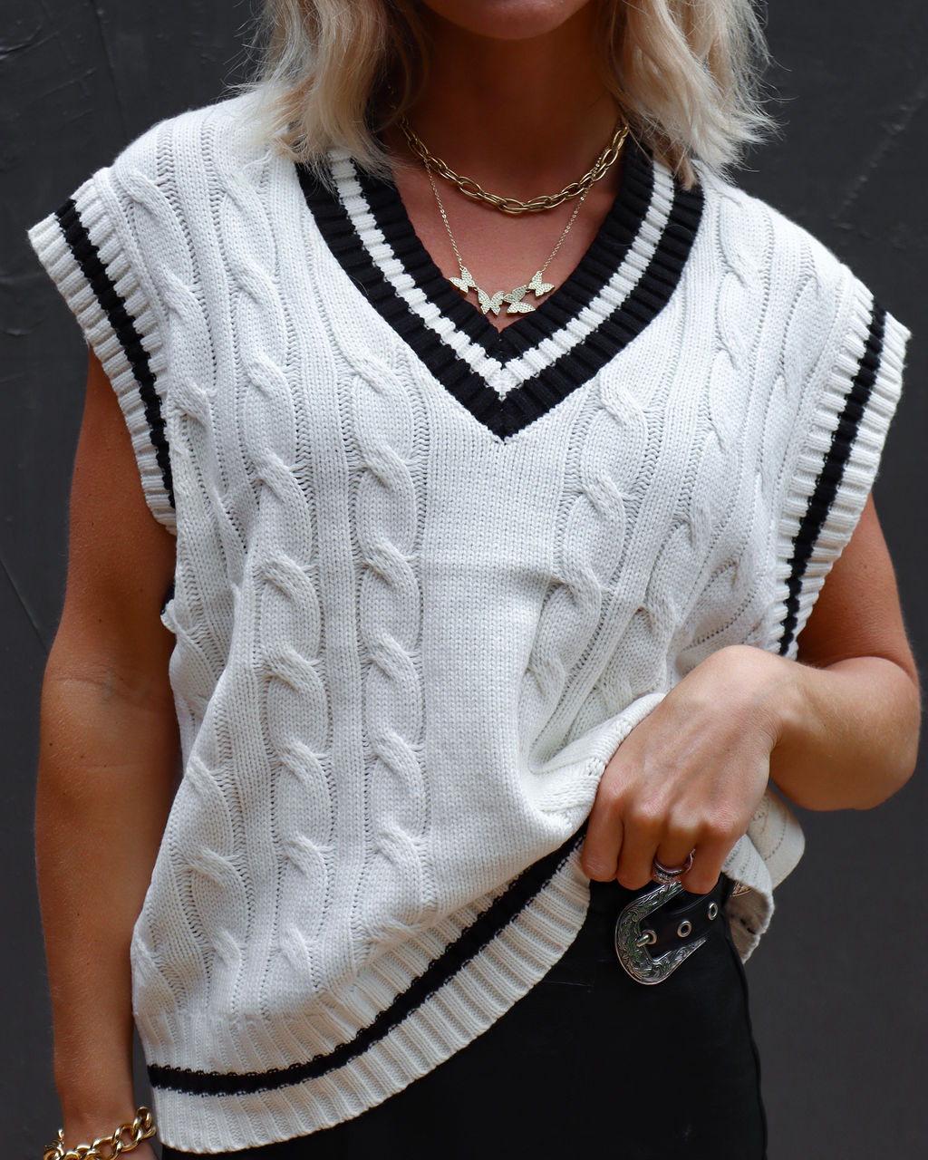You Already Know Cable Knit Sweater Vest - Cream - Se7enfashion