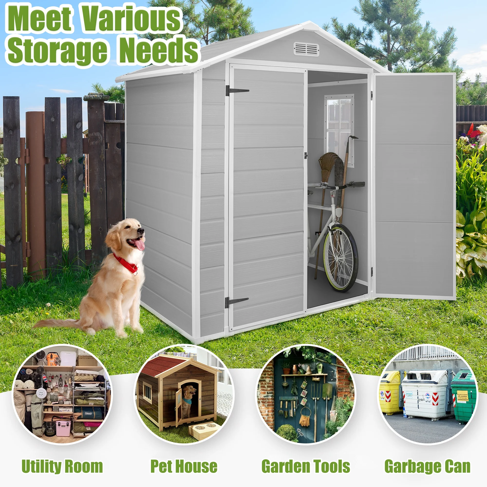 Enyopro 306Gal Outdoor Storage Shed, Horizontal Resin Shed, Resistant Tool Plastic Shed for Storage of Bike/Garbage Cans/Garden Tools/Lawn Mowers - Image 19