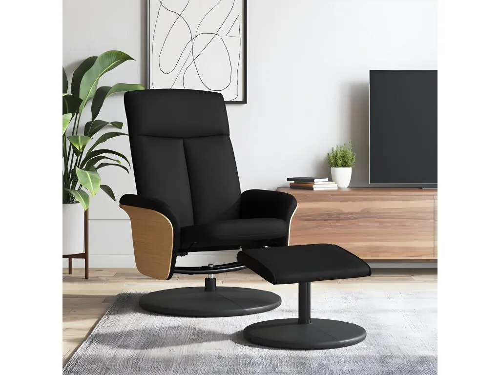 Sillón reclinable con reposapiés de tela negra