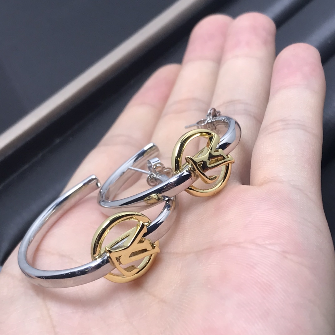 Louis Vuitton Large Half Mixed Metal Color Hoop Earrings - Original Replica Club