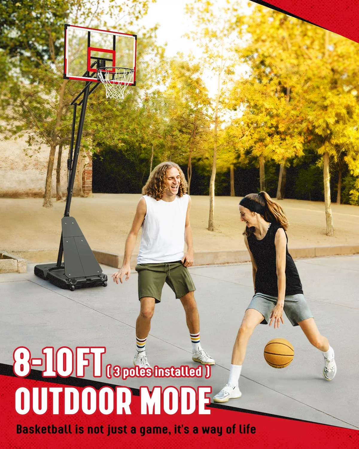 Seray Basketball Hoop with 4.8-10 feet Height Adjustable for Kids/Adults, Portable Basketball Goal with 44 inch Backboard and 2 Wheels for Outdoor/Indoor Sports - Image 14
