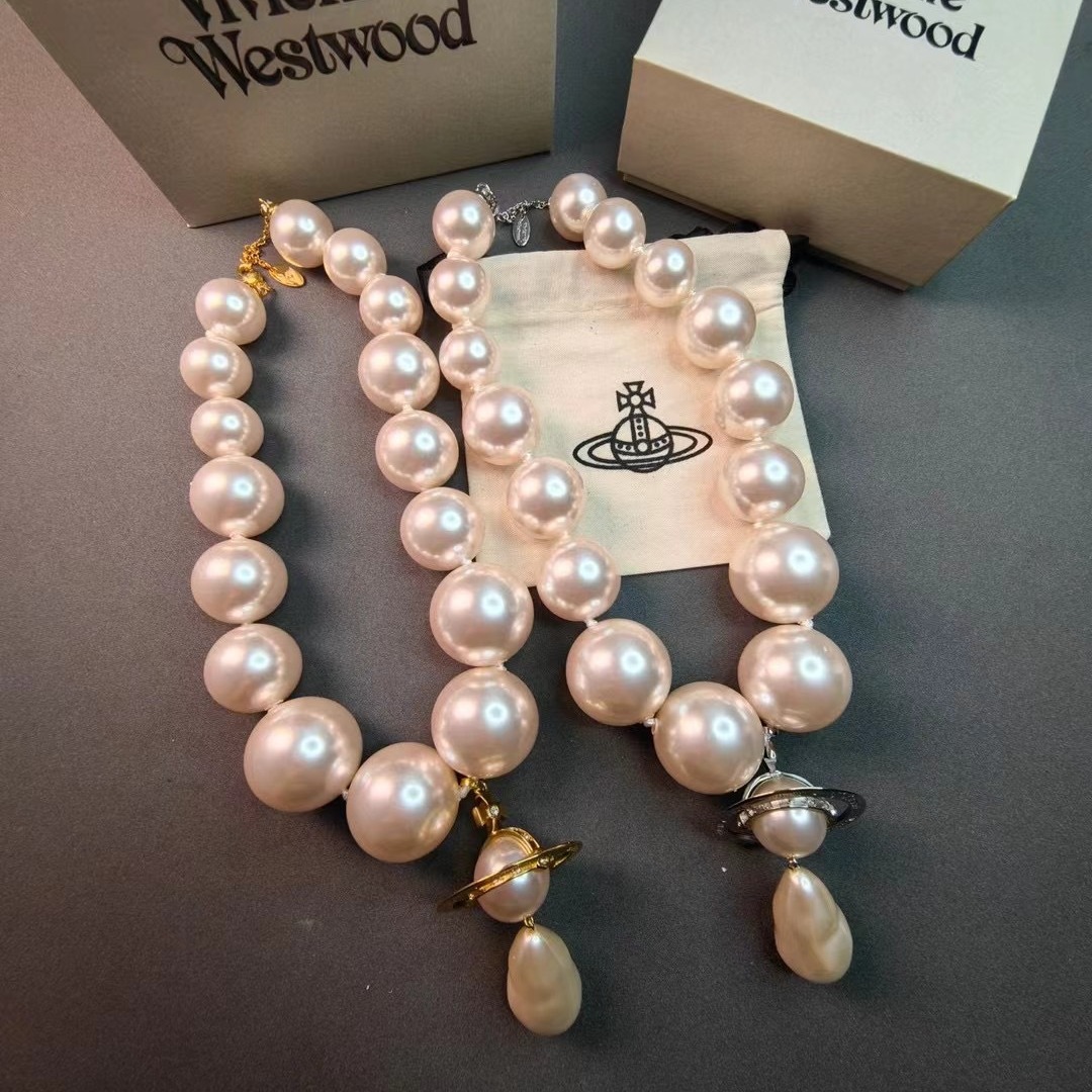 Vivienne Westwood Large Teardrop  Pendant Pearl Necklace - Original Replica Club