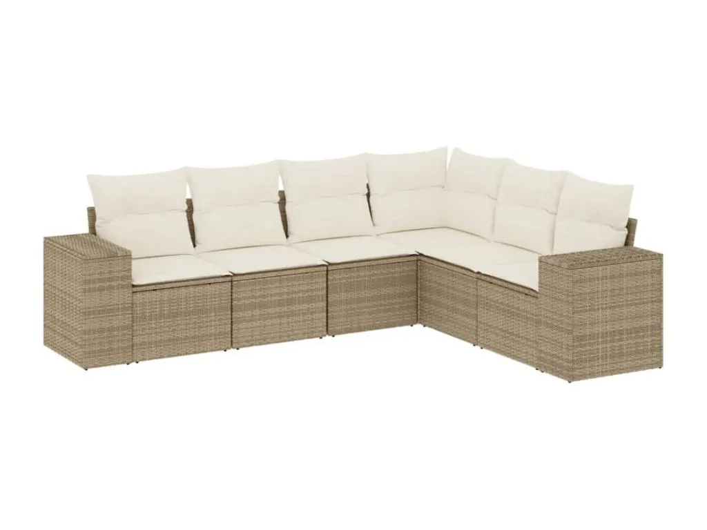 Juego de sofás jardín con cojines 6 piezas ratán sintético beige bwaq99689