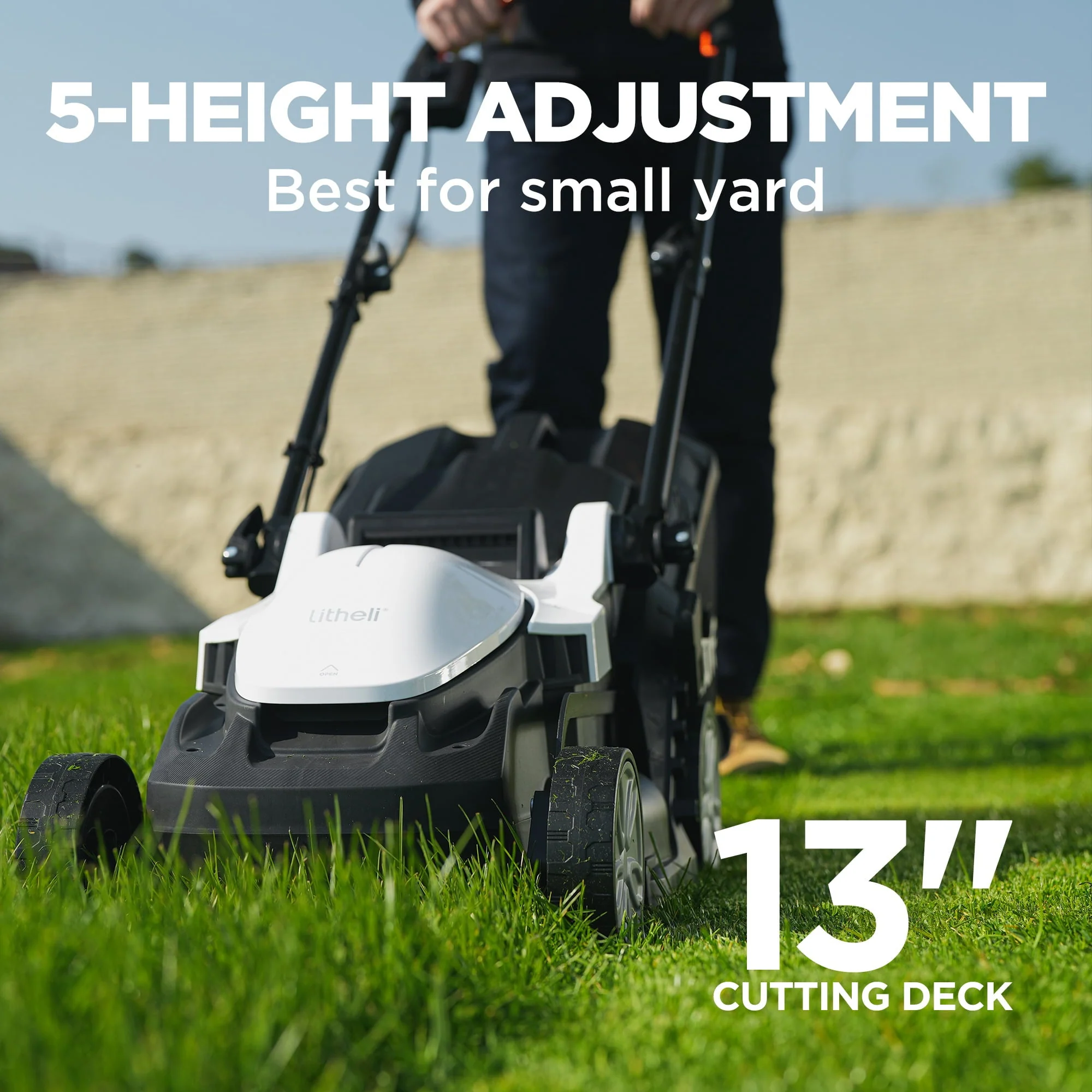 Litheli Cordless Lawn Mower 13 Inch, 5 Heights Adjustment, U20 Series 20V Electric Lawn Mowers for Garden With Brushless Motor, 4.0Ah Portable Battery Included - Image 3