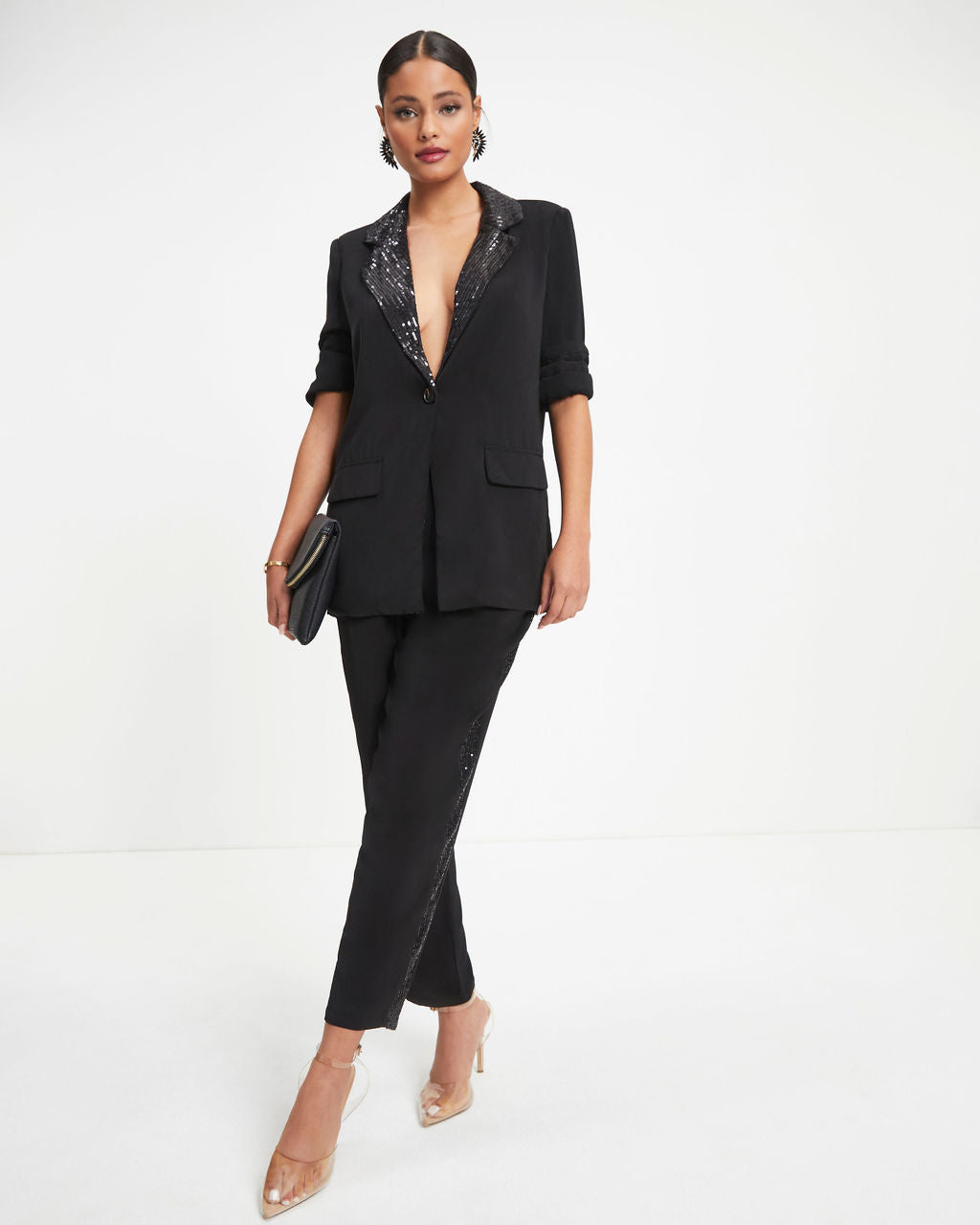 Always A Party Sequin Contrast Blazer - Black - Se7enfashion