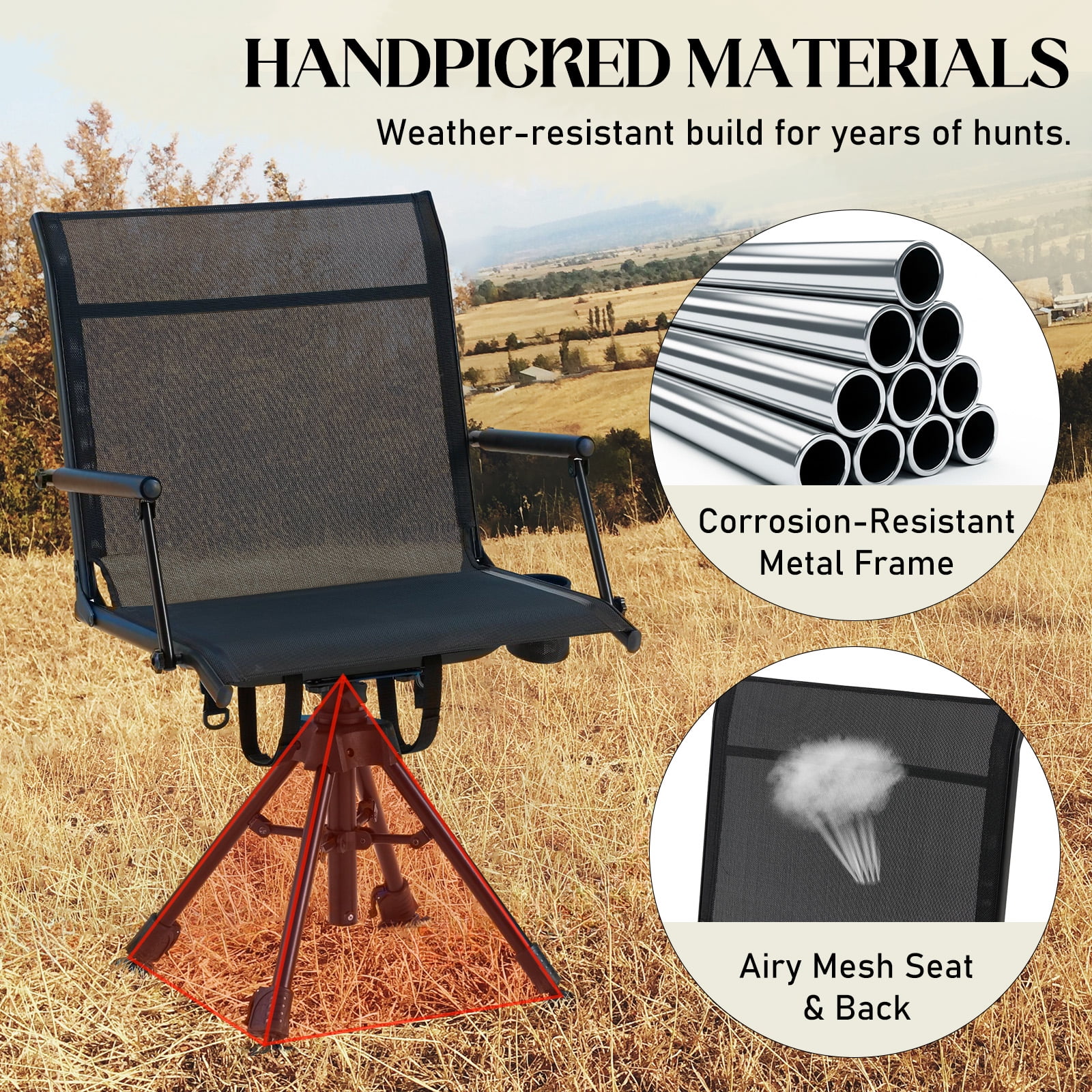 Danrelax 360- Silent Camo Hunting Blind Chair, Armrests, Side Pouch, Telescopic Legs - Image 46