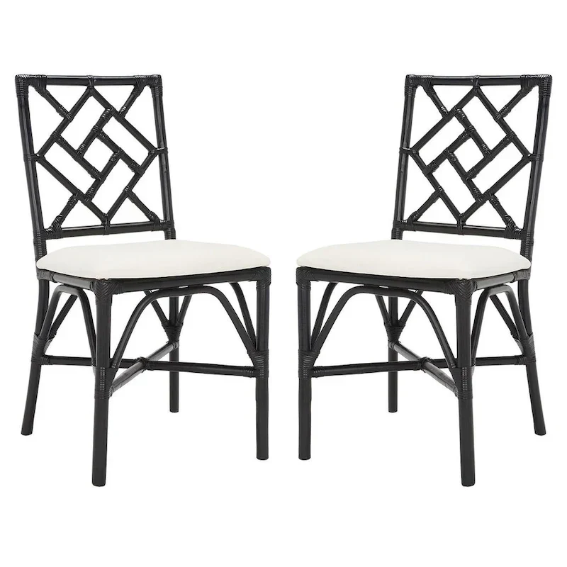 Set of 2 SAFAVIEH Maye Rattan Accent Chairs with Cushions - Dimensions: 18.5" W x 20.9" L x 35.8" H