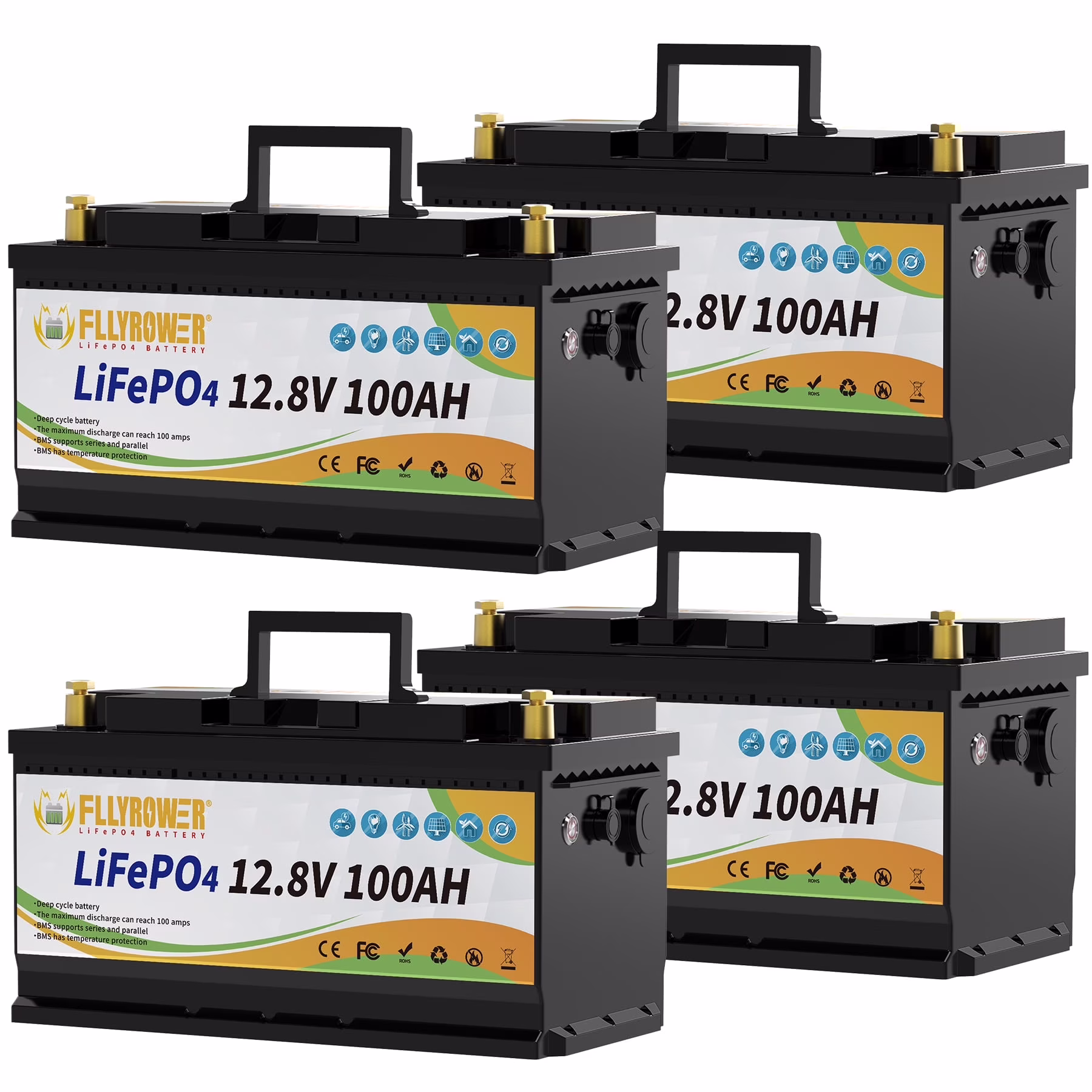 12V 100Ah LiFePO4 Lithium Battery with a Charger,for RV,Marine,Solar,Trolling Motor,Camping,Home Energy Storage,Built in 100A BMS,15000+Deep Cycles - Image 3