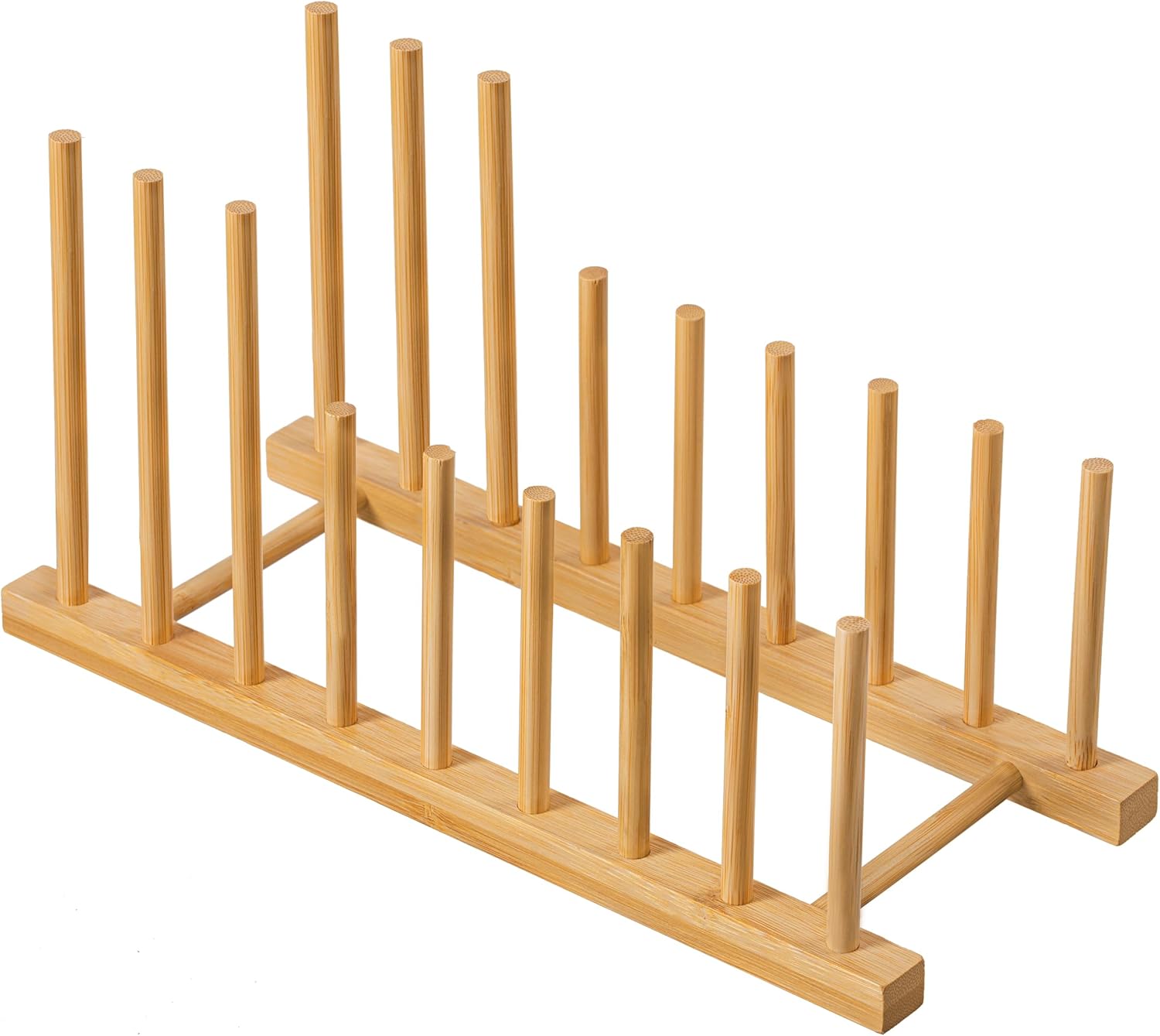 HBlife Heighten and Widen Bamboo Dish Dying Rack Pot Lid Plate Organizer Holder for Cabinet, Cutting Board Stand Drainer Storage Plate Rack for Dish, Pot Lid, Bowl, Cup, Cutting Board and Books