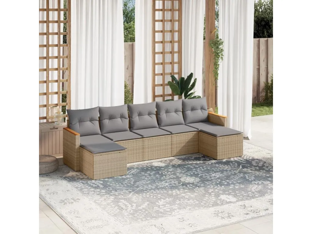 Luxmbls Set sofás de jardín 7 piezas y cojines ratán sintético beige ANUE60686
