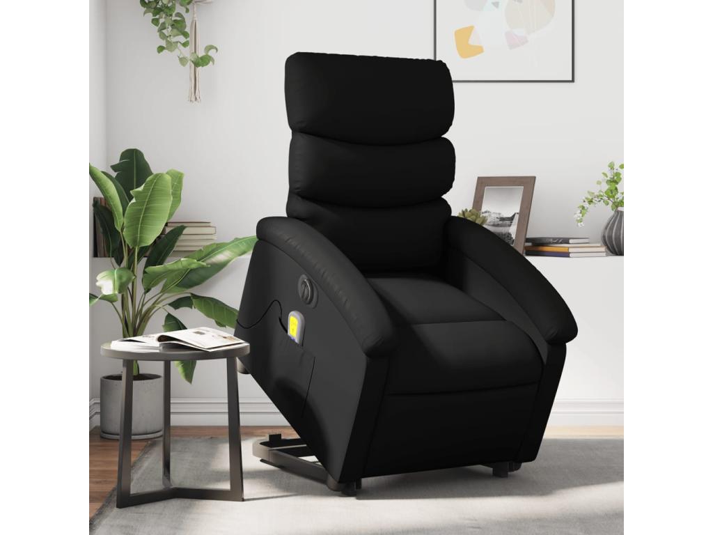 Sillón de masaje elevable eléctrico cuero sintético negro
