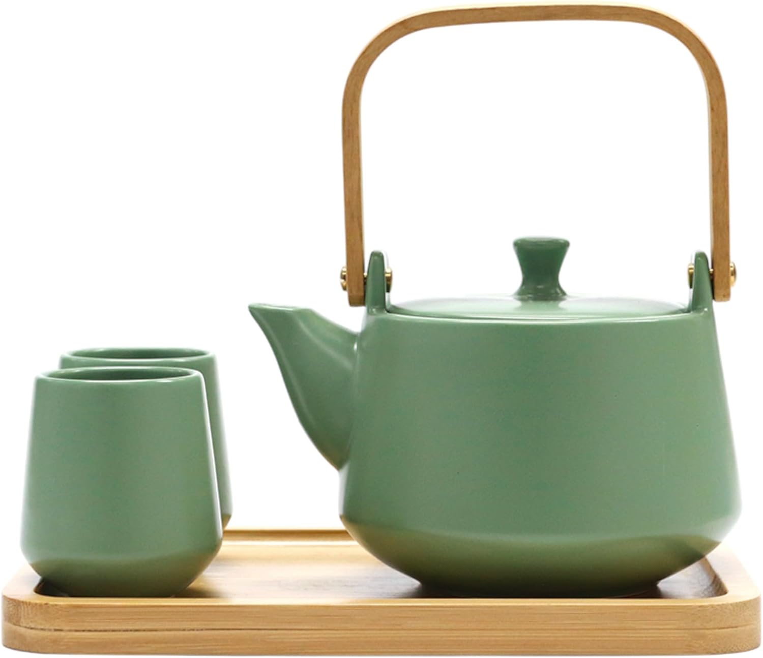 Urban Tokyo Ceramic Tea Set with Bamboo Tray, 20 fl oz Teapot with 2 Cups, Satin Matte Glaze, Japanese Inspired Tea Service for 2 (Blue)