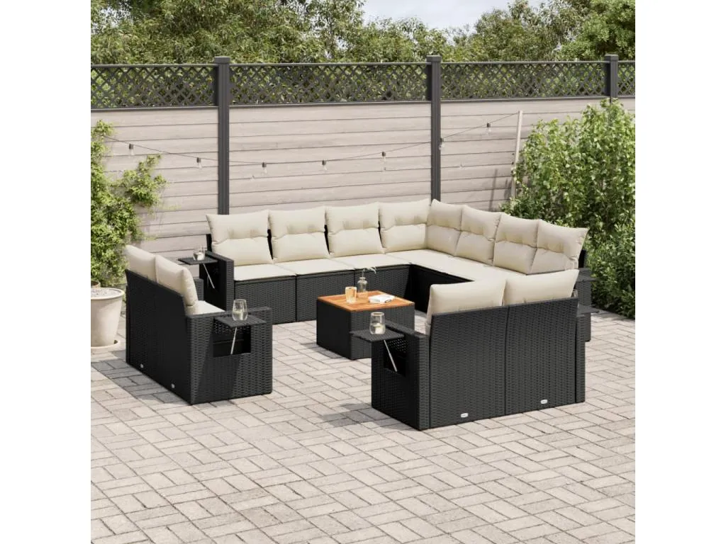 Boverdeco Set de sofás de jardín 12 piezas cojines ratán sintético negro