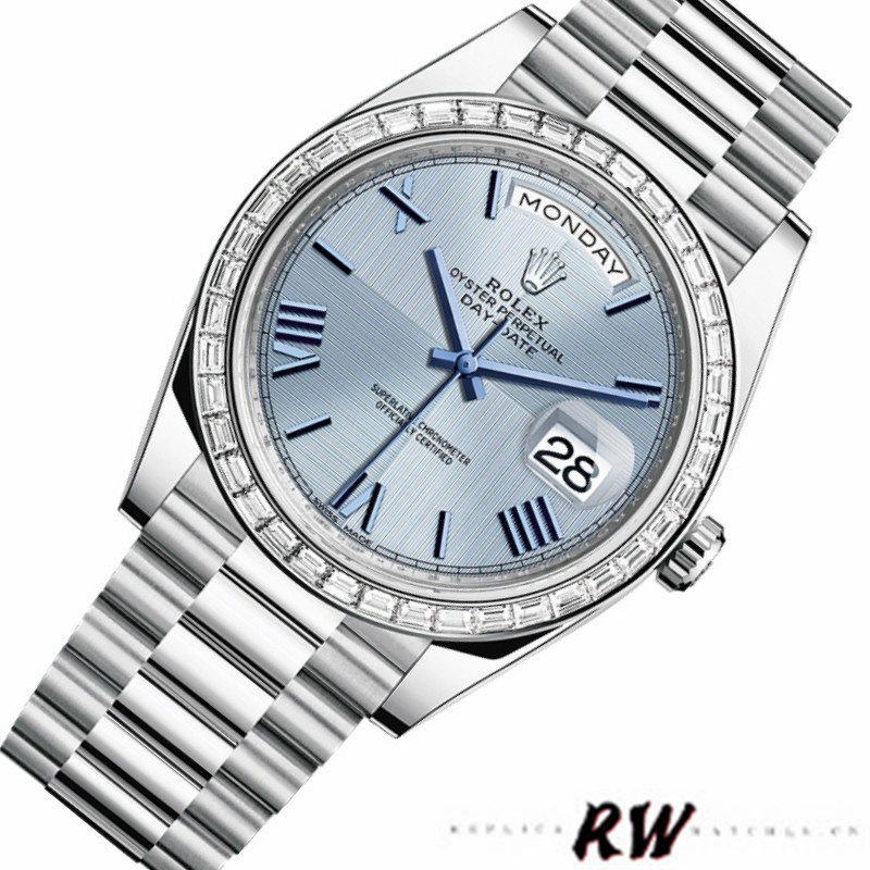 Rolex Day-Date 228396TBR Ice Blue Dial Platinum Diamond Bezel 40mm Mens Replica Watch