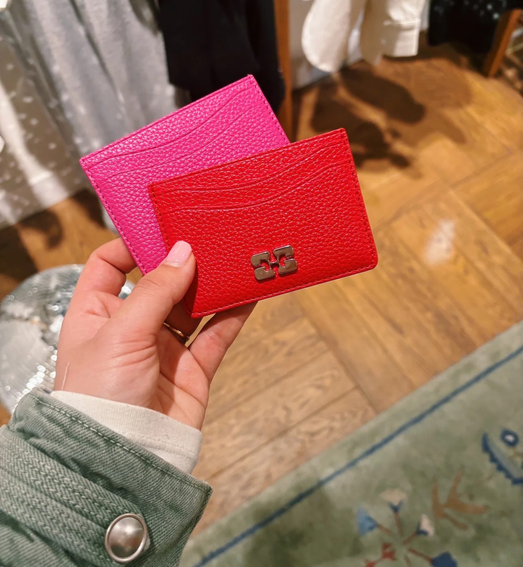 GANNI Red Bou Card Holder Grained