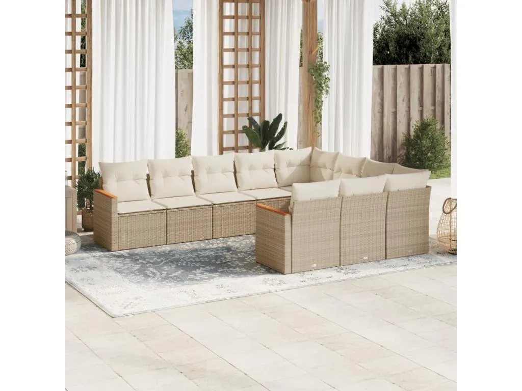Juego de sofás jardín con cojines beige 10 piezas ratán sintético 92813AOFQ