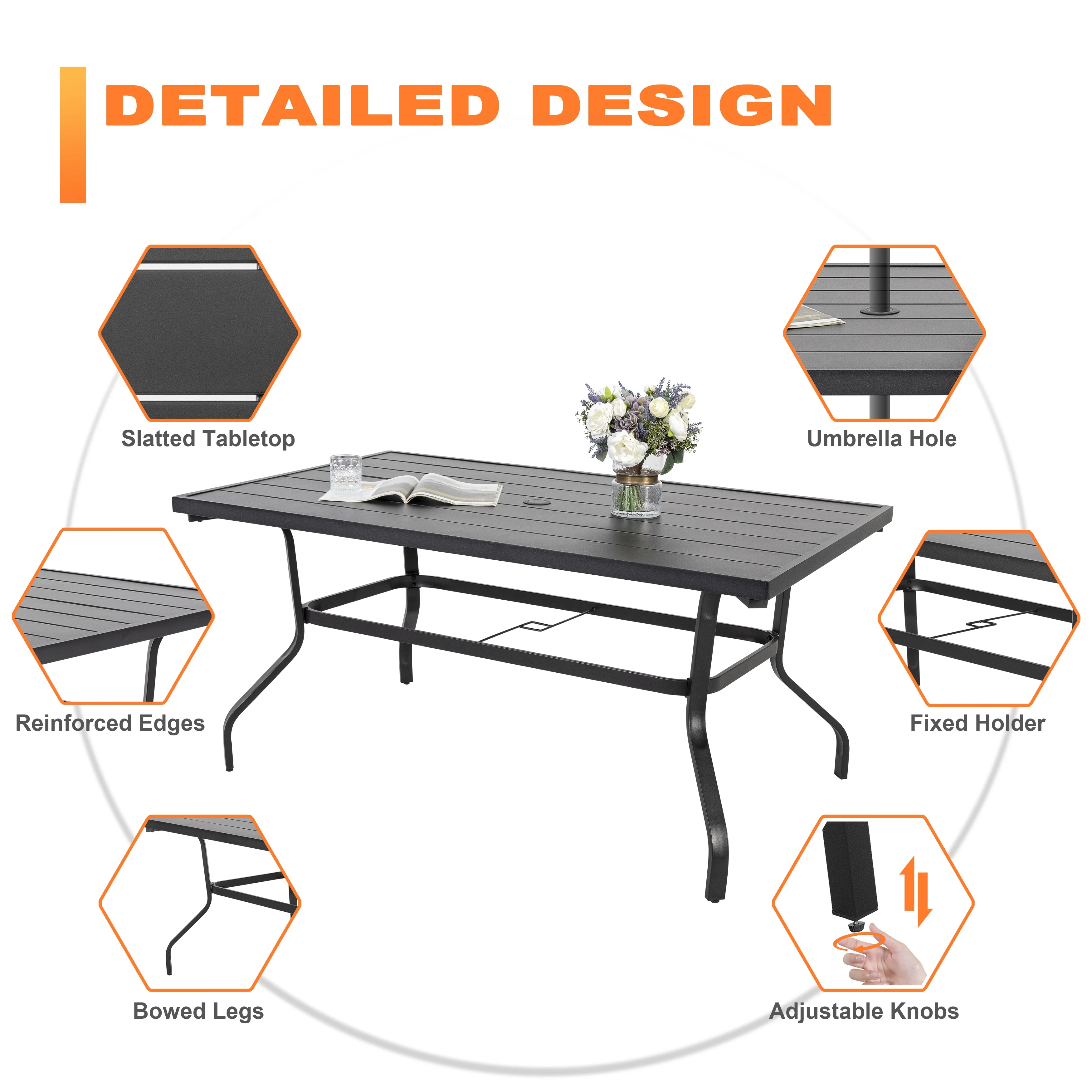 Nuu Garden 5 Piece Outdoor Patio Dining Set, Metal Patio Furniture Set 4 Textilene Swivel Chairs and 37" Square Iron Umbrella Dining Table,Black and Brown - Image 17