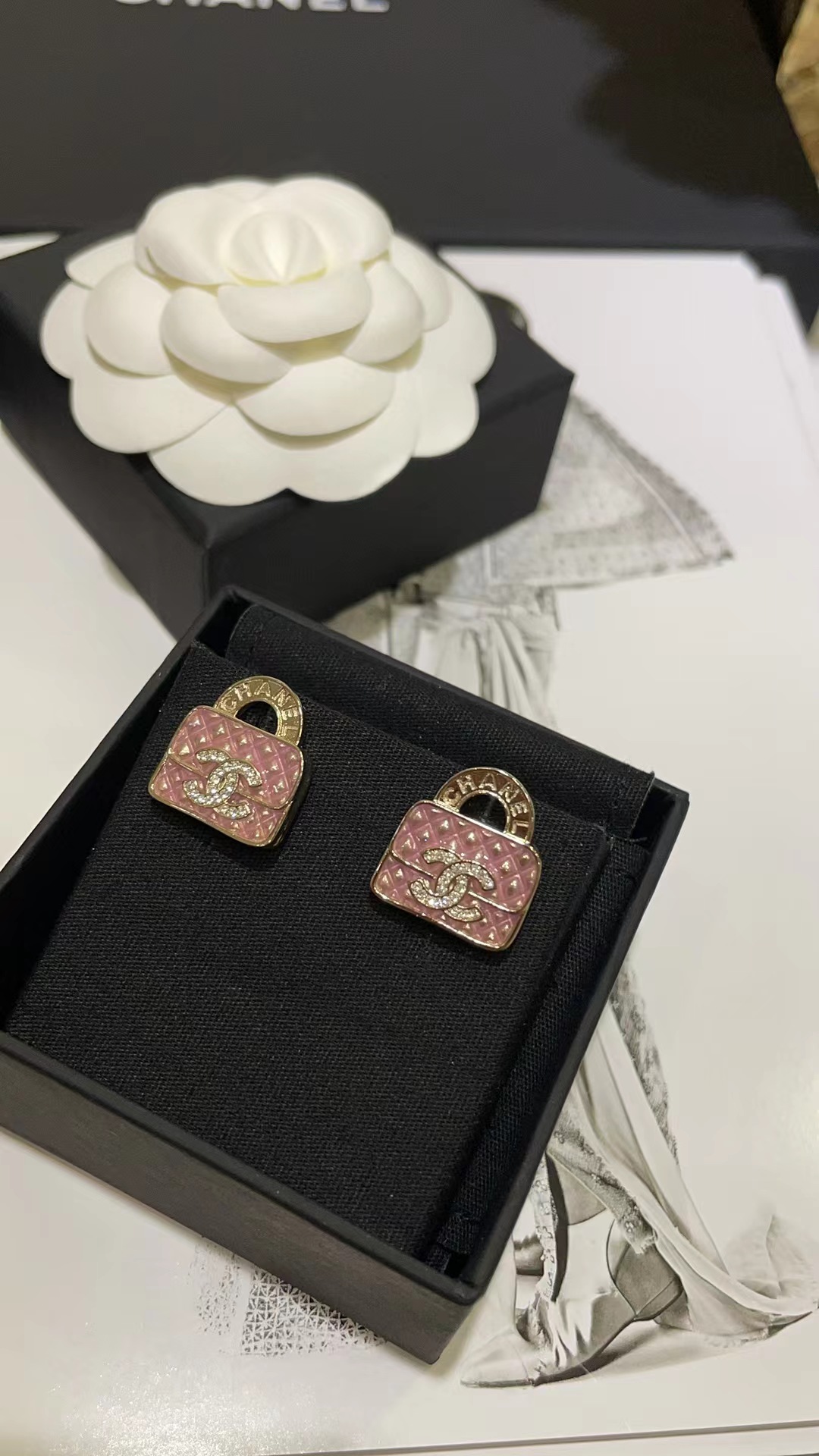 Chanel Pink Bag Earrings - Original Replica Club