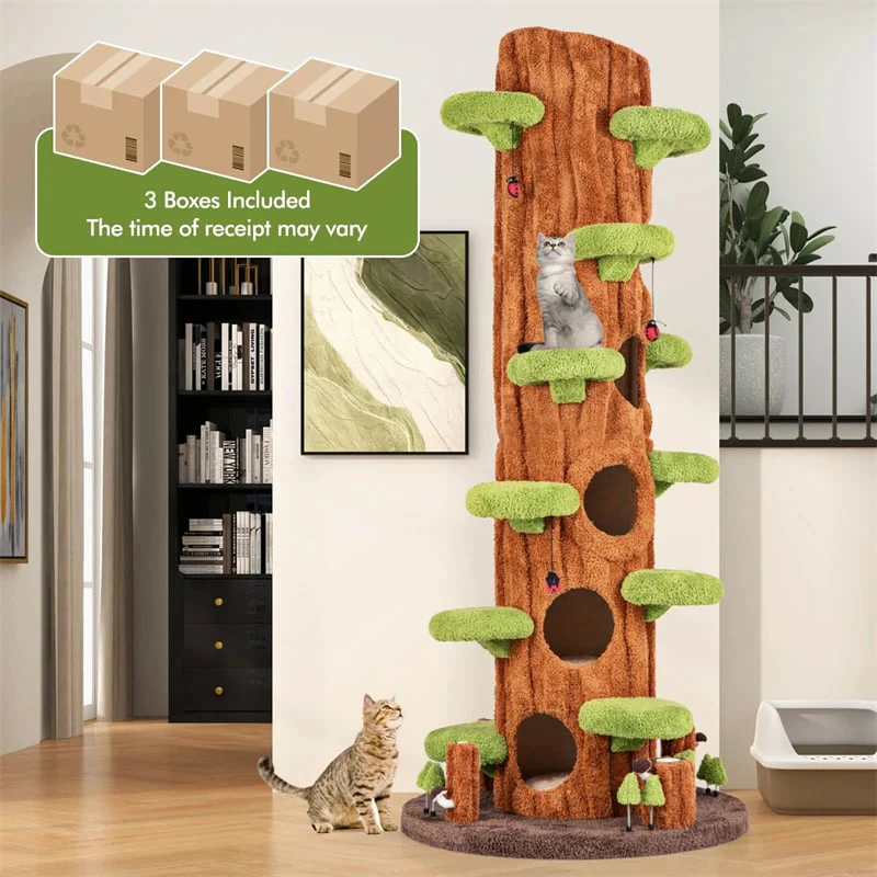 Eletriclife 90.5" Tall Multifunctional Cat Tree Tower with 5 Private Condos for Indoor Cats