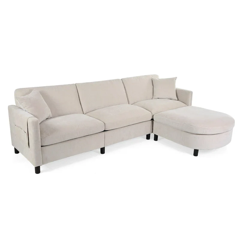 107.87" Sectional Sofa with Removable Seat and Back Cushions, Includes 1 Ottoman