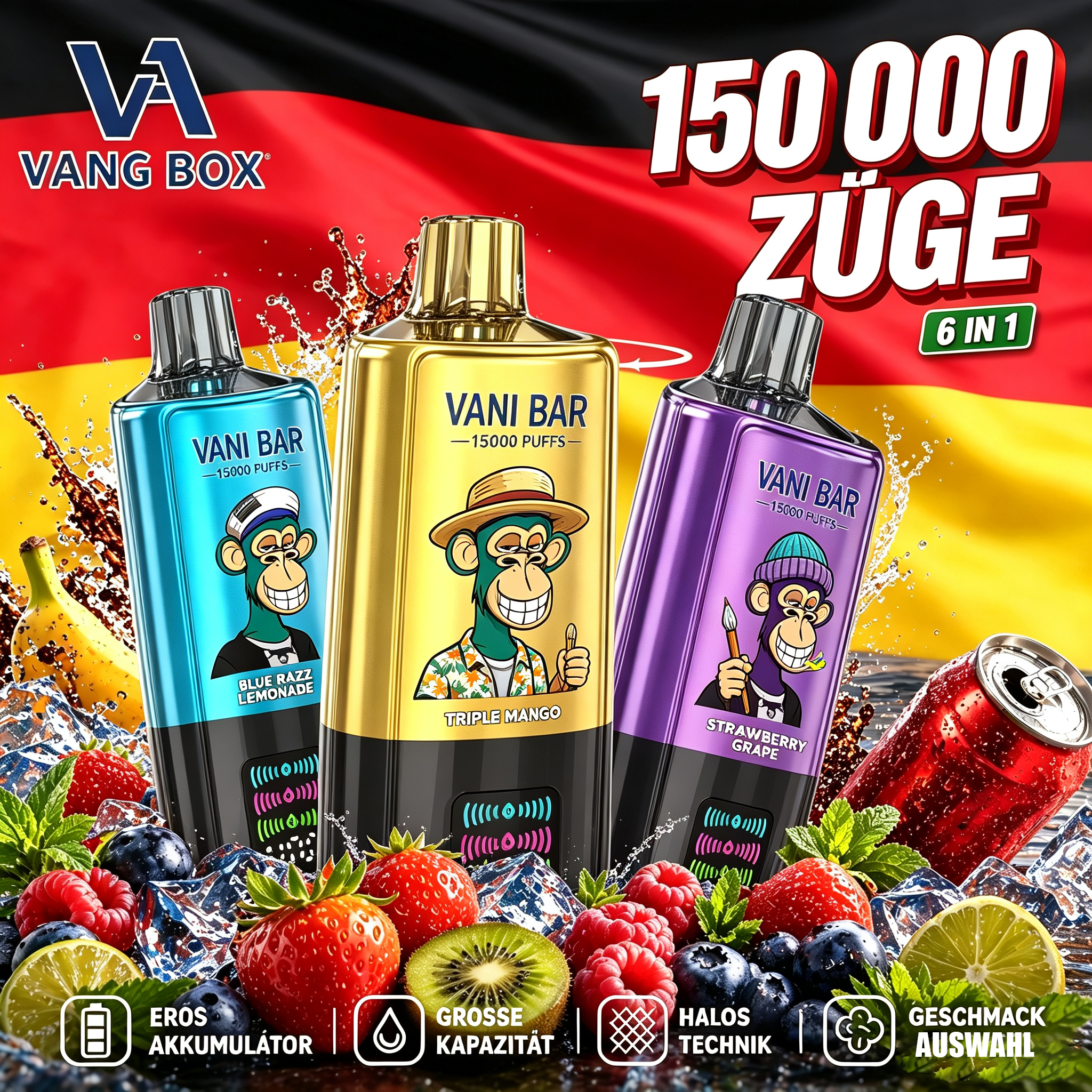 💥 Deal des Tages [150.000 Puffs] Vani Bar 6 in 1 – Premium Einweg-Vape