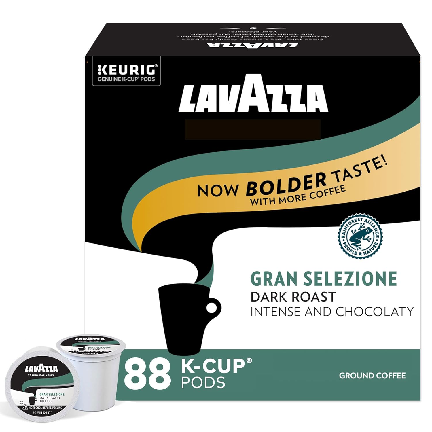 Lavazza Gran Selezione Single-Serve Coffee K-Cups for Keurig Brewer. Dark Roast. 88 capsules Value Pack. 100% Arabica