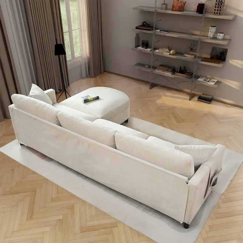 107.87" Sectional Sofa with Removable Seat and Back Cushions, Includes 1 Ottoman