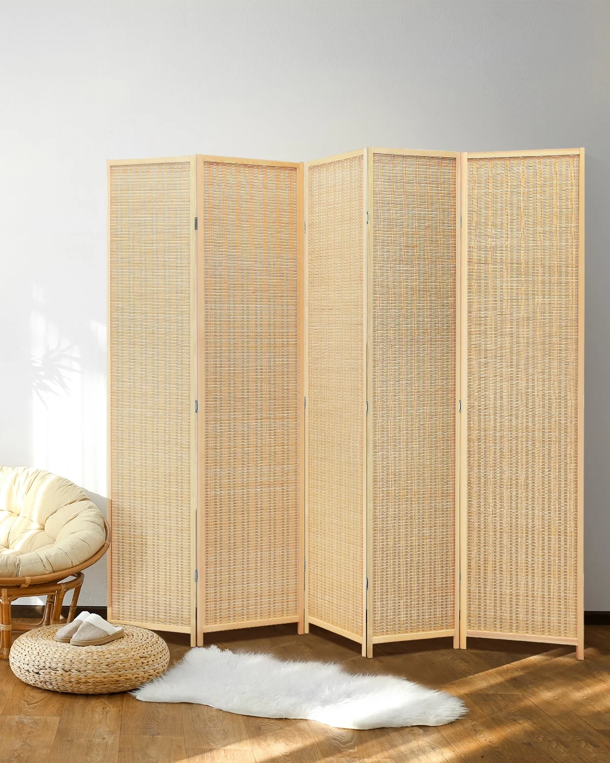 JOSTYLE 4-Panel Room Divider 6ft Tall Extra Wide Folding Privacy Screen with Diamond Double-Weave Divider for Room Separation Freestanding Red Brown - Image 21