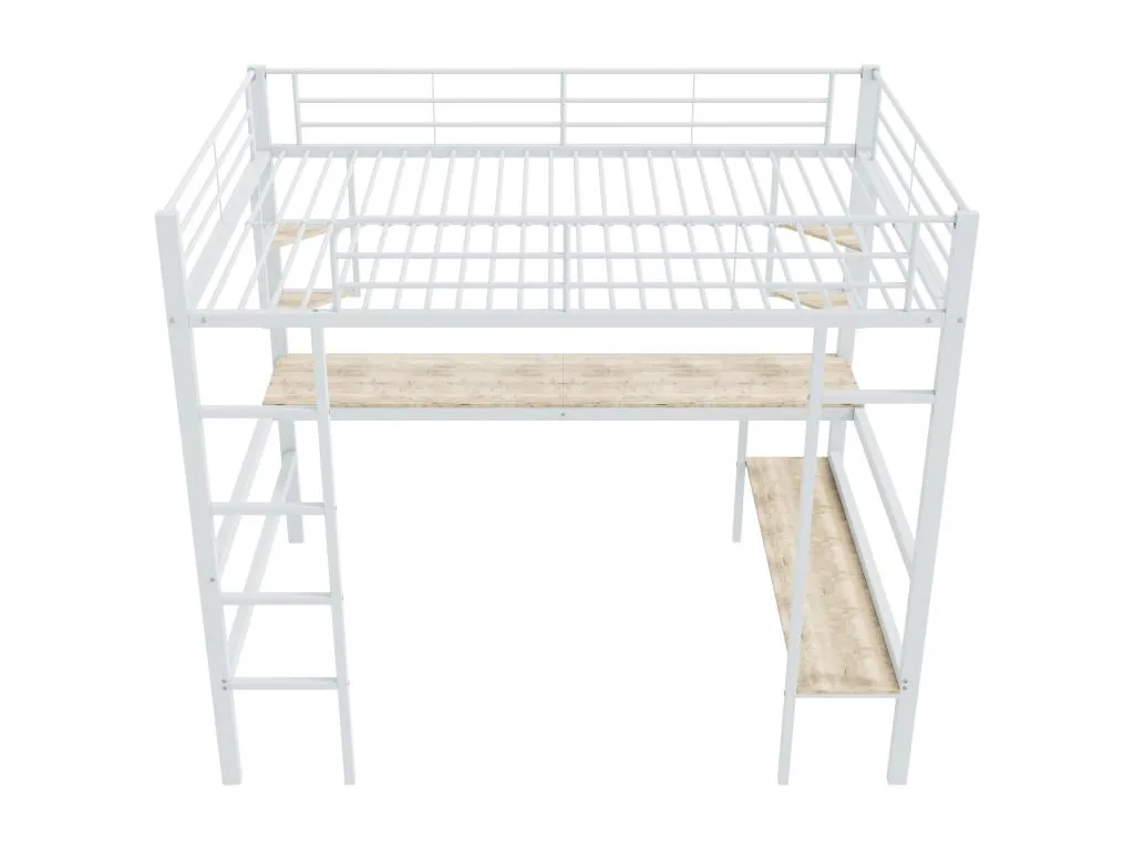 Cama alta 140 x 200 cm con escritorio y estantes - metal - somier de láminas - Cosinor (sin colchón) uqb3703245