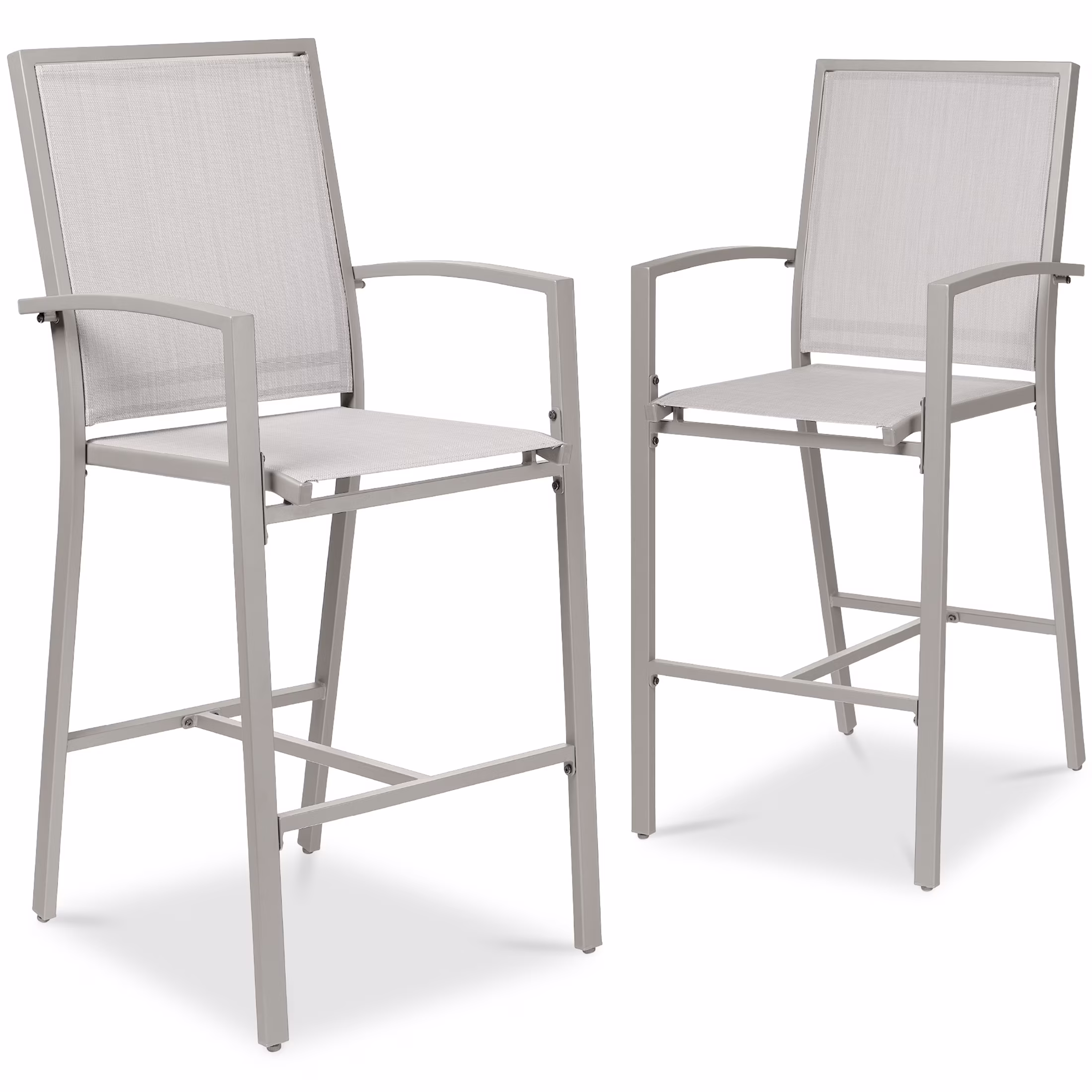 Best Choice Products Outdoor Barstools Set of 2, Bar Height Patio Chairs w/ All-Weather Mesh - Black/Black - Image 9