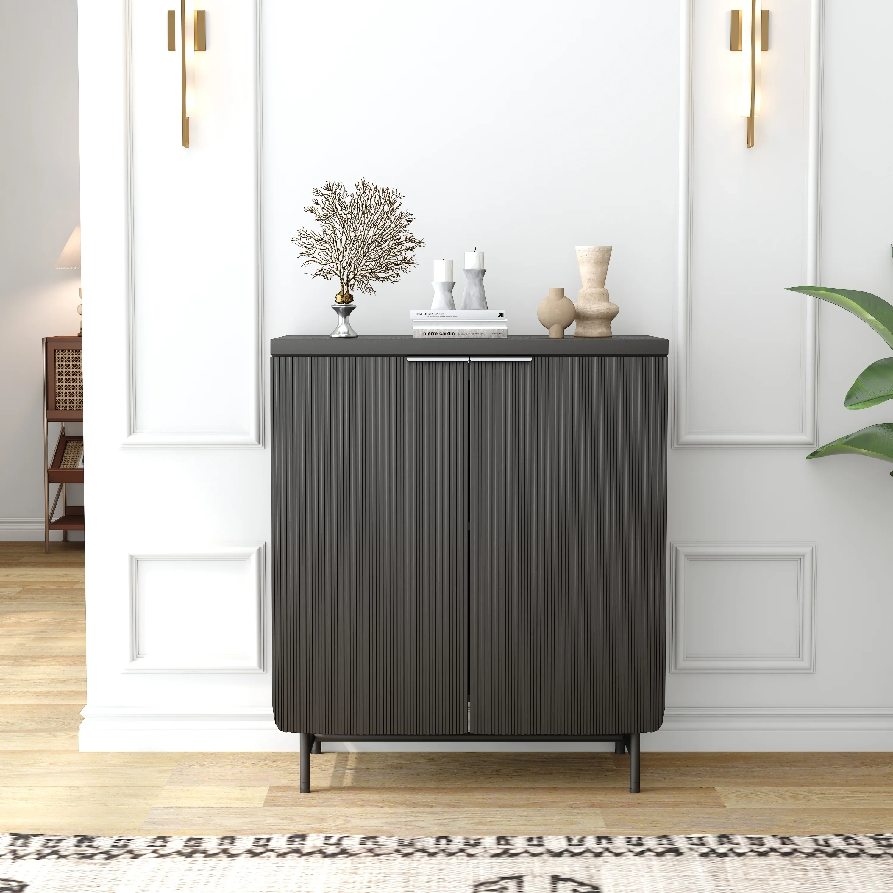 Vivvoo 30" Wood Nightstand Fluted Door Accent Cabinet