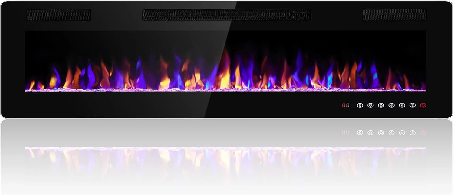 36 Inch Electric Fireplace Insert Ultra Thin Recessed Wall Mounted Fireplace Heater