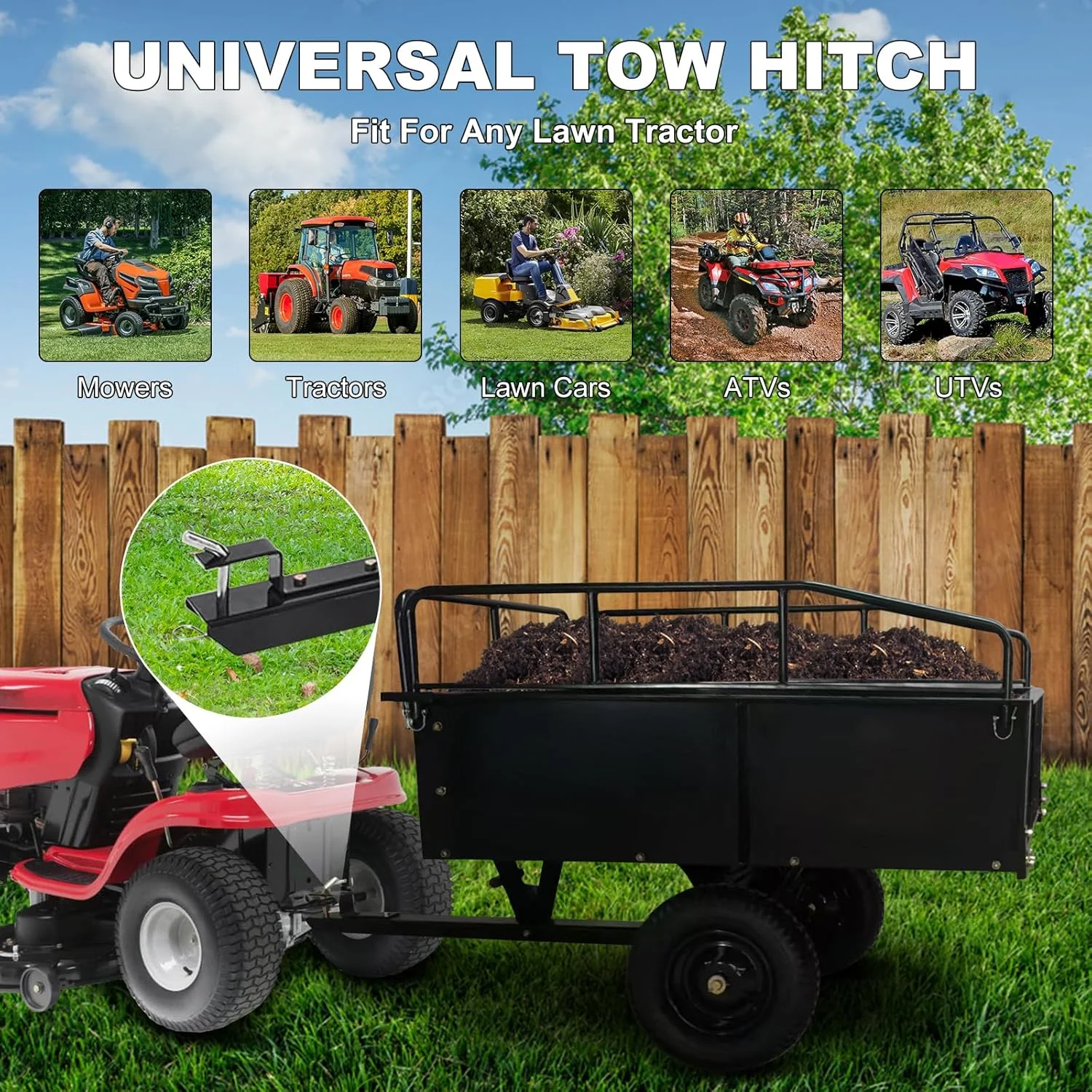Heavy Duty Steel ATV Trailer,1600 Lbs Dump Cart, 15 Cubic Feet, Removable Sides, for Riding Lawn Mower Tractor - Image 11