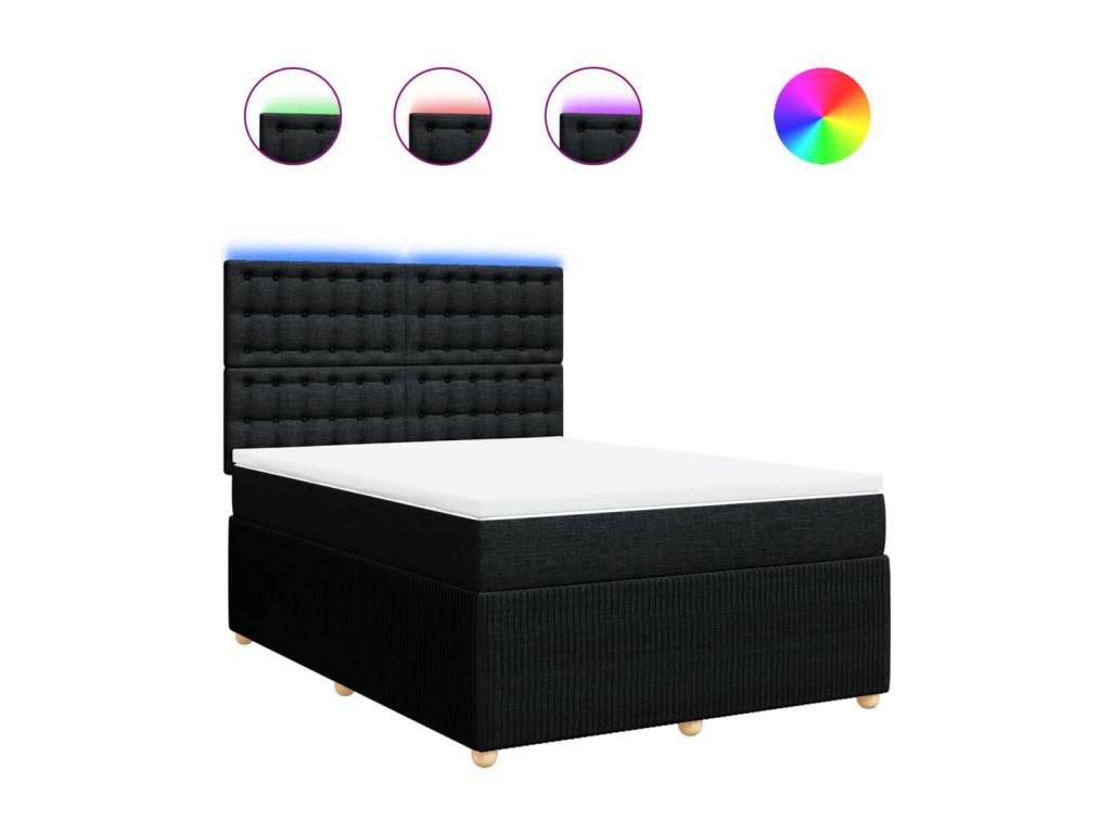 Cama box spring con colchón tela negro 140x190 cm