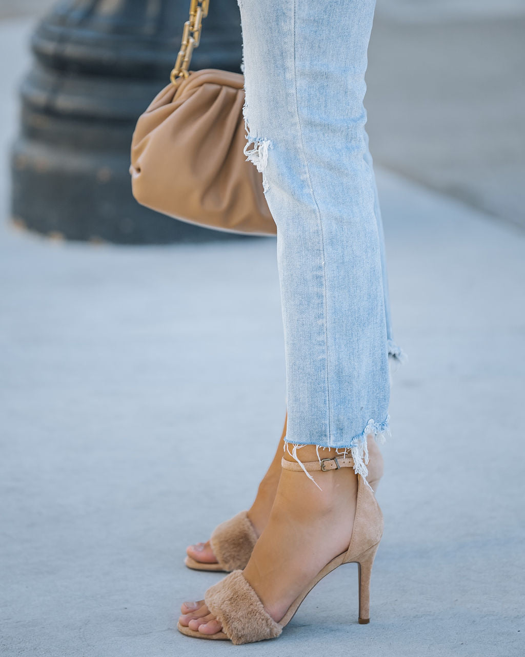 Nori Faux Fur Suede Heel - Almond - Se7enfashion