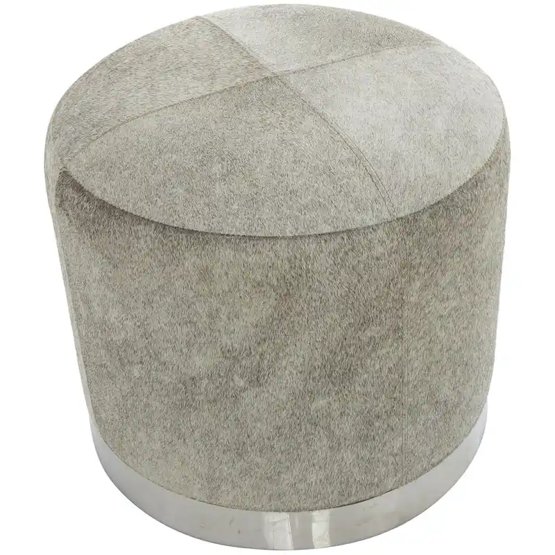 Gray Leather Patchwork Living Room Stool with Silver Metal Base - Roche River Decor