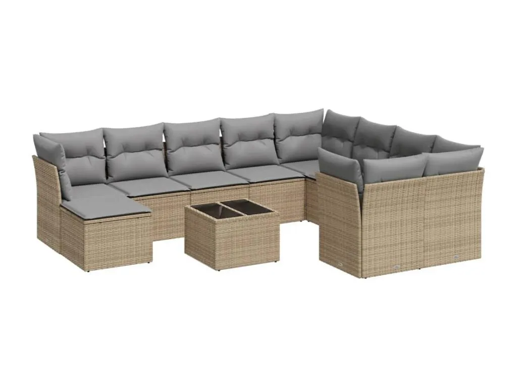 Set de sofás de jardín 11piezas con cojines ratán sintético beige gmcc02593