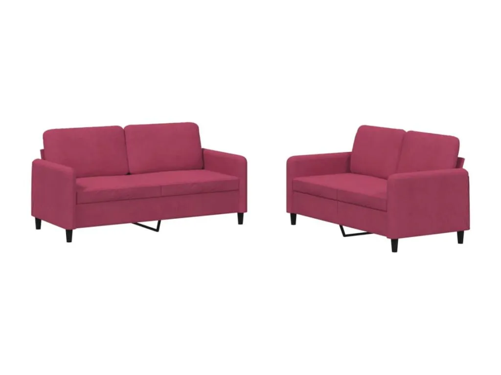 Juego de sofás de 2 piezas en terciopelo rojo tinto. gan3558786
