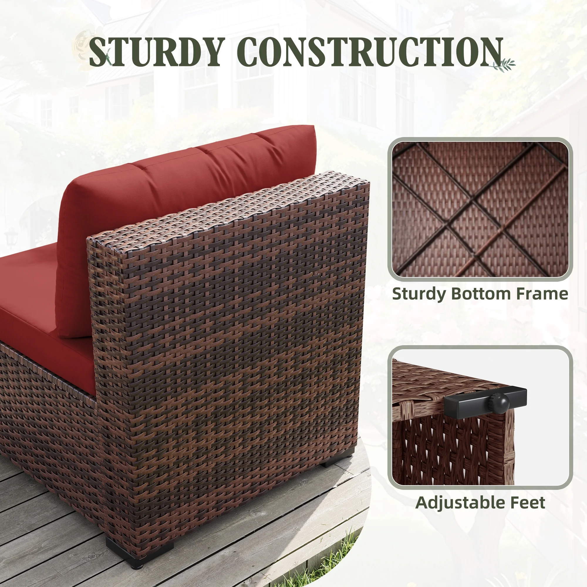MRUAKA 8 Pieces Patio Furniture Set with Fire Pit Table, Outdoor Furniture Sectional Rattan Sofa with Slanted Back, Patio Couch with Glass Coffee Table for Backyard Garden (Dark Grey) - Image 36