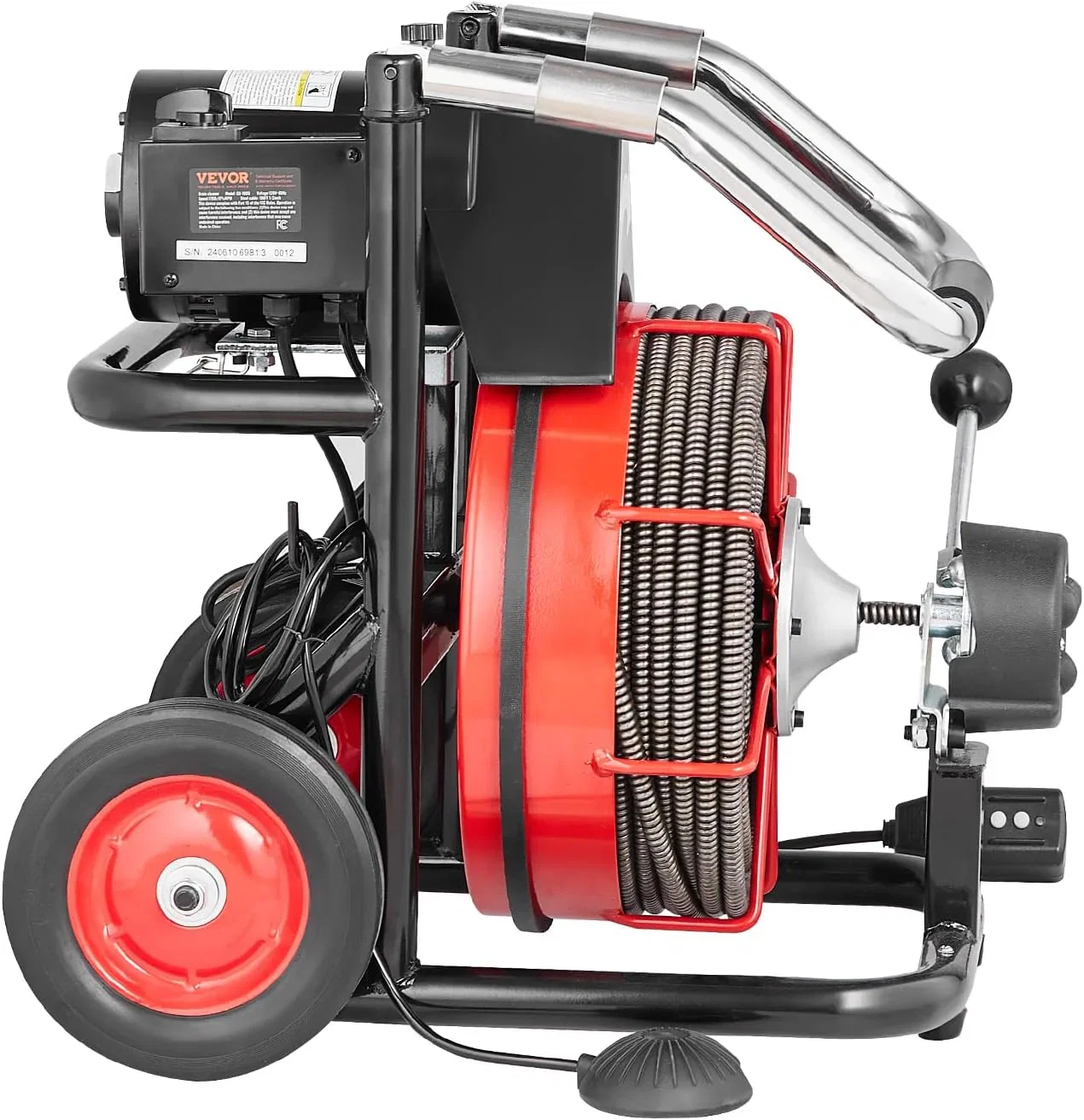 Drain Cleaner Machine 100FT x 1/2 Inch, Auto Feed Sewer Snake Auger on Wheels, 550W Portable Drain Cleaning Machine with 8 Cutters & Air-activated Foot for 2" to 4" Pipes