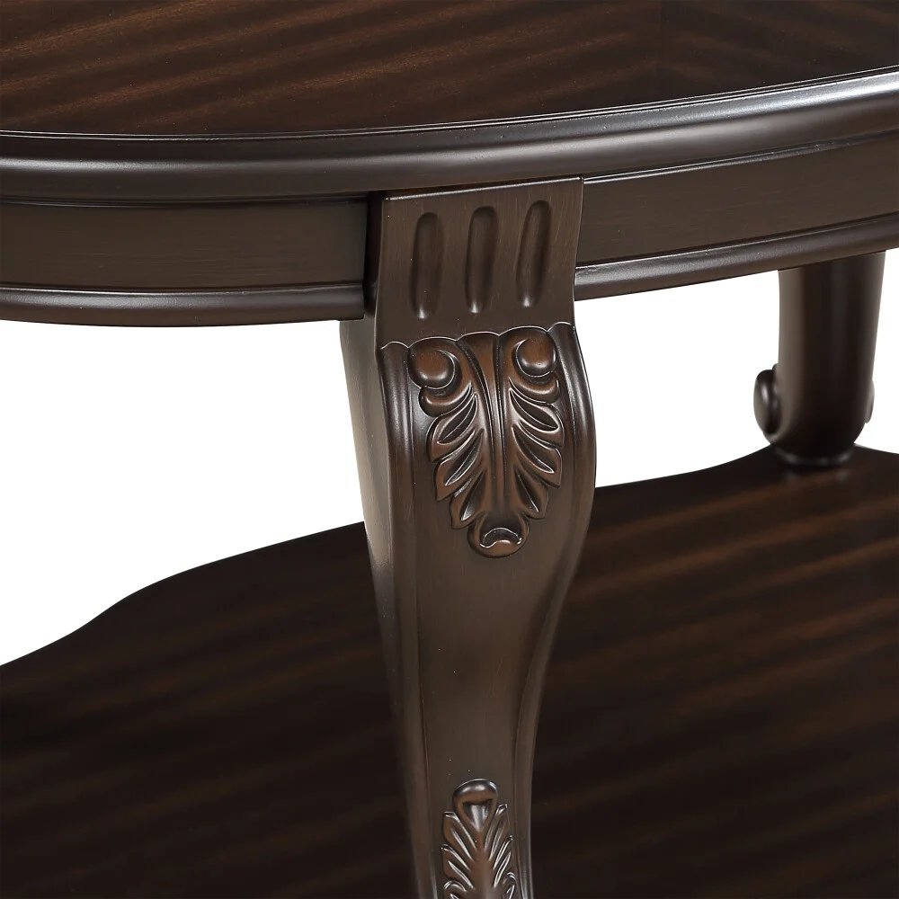 42" Oval Coffee Table with Storage Shelf, 2-Tier Solid Wood Cocktail Tea Table, Traditional Retro Center Table for Living Room, Bearing 400LBS, Cherry - Image 13