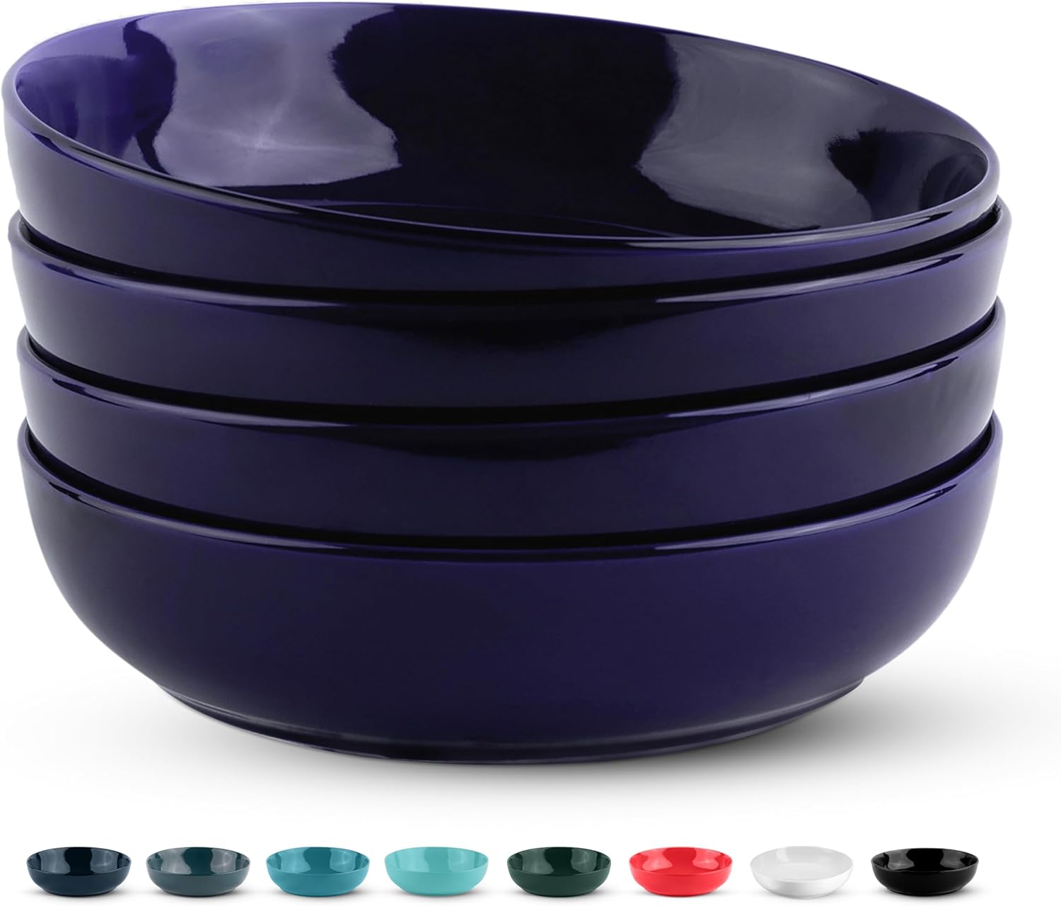 KooK Pasta Bowl, Salad Bowls, Bowls, Serving Bowls, Soup, Ceramic, Large Capacity, Microwave & Dishwasher Safe, Set of 4, 40 Oz, (White)